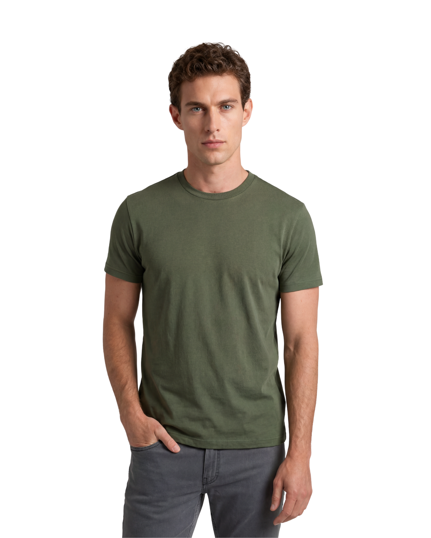 Men’s Crew Neck T-Shirt – Military Green (4-Pack, Slim Fit)